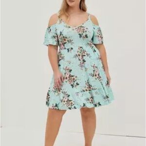 Torrid Mint Floral Cold-Shoulder Mini Dress